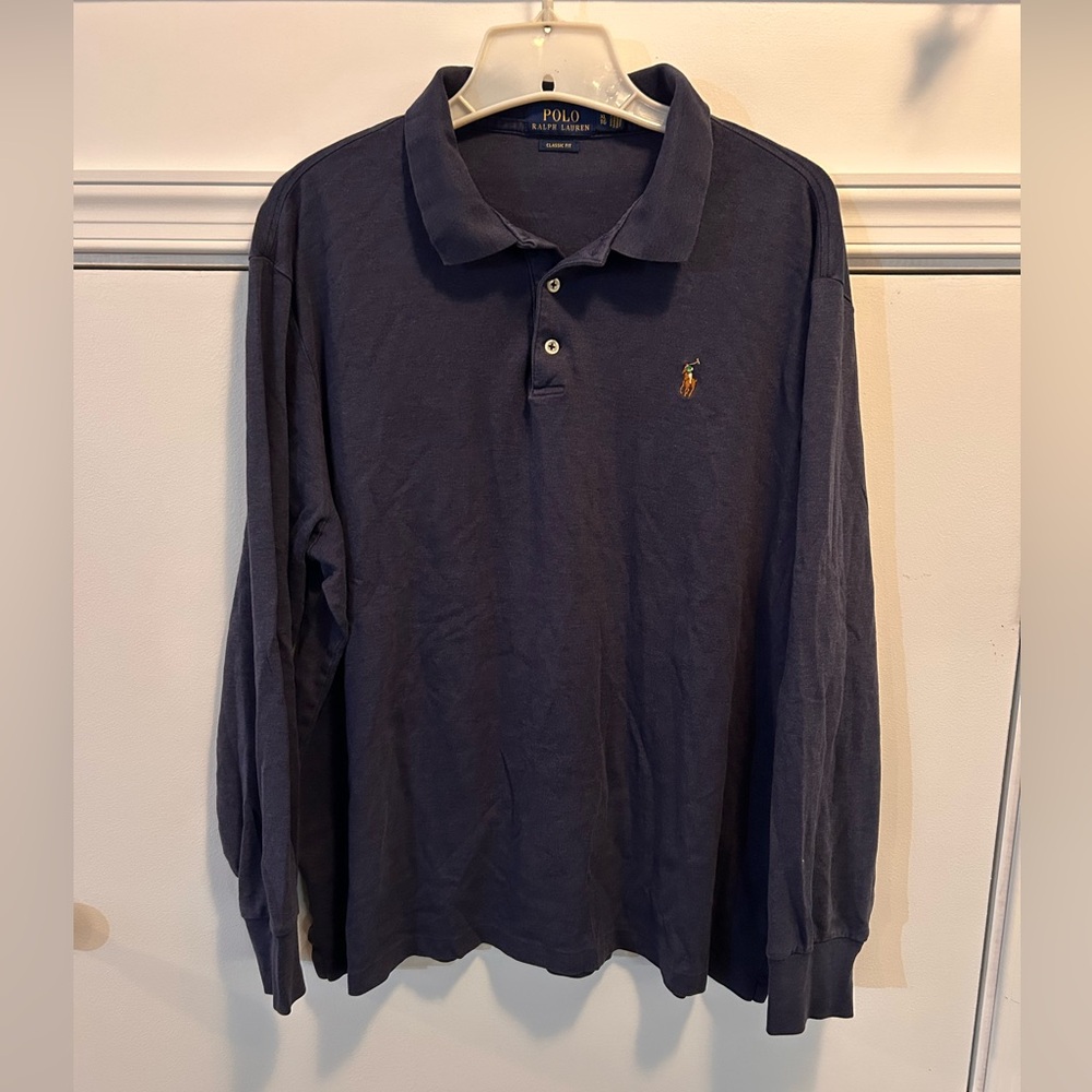 Polo Ralph Lauren Classic Fit Long Sleeve Shirt Size XL Mens Navy Blue Heather